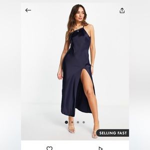 One shoulder satin maxi slip dress
